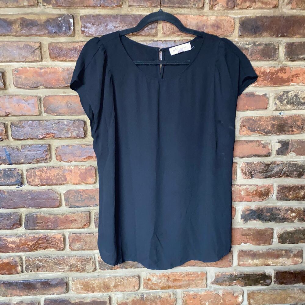 Philosophy Black Short Sleeve Keyhole Lightweight Blouse Women's Size Large